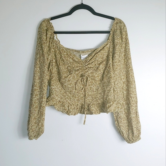 M Japna Green Floral Print Boho Peasant Top - Picture 1 of 3